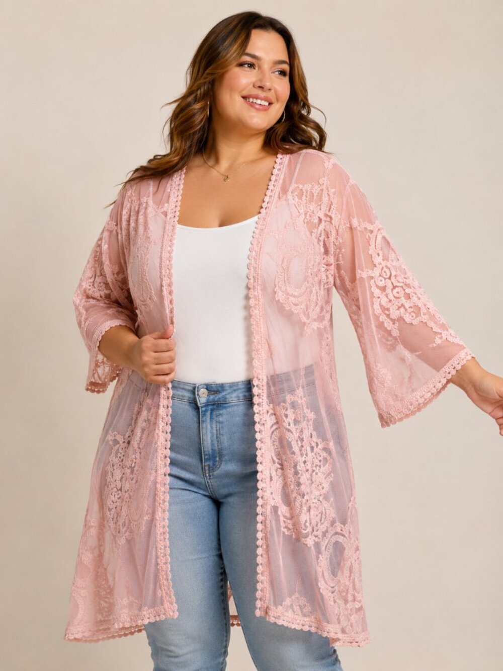 Rachel Zoe Blush Pink Embroidered Mesh Kimono Duster Cover Up | One Size